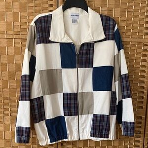 Alfred Dunner Blue and White patchwork zip up lightweight Jacket size 14
